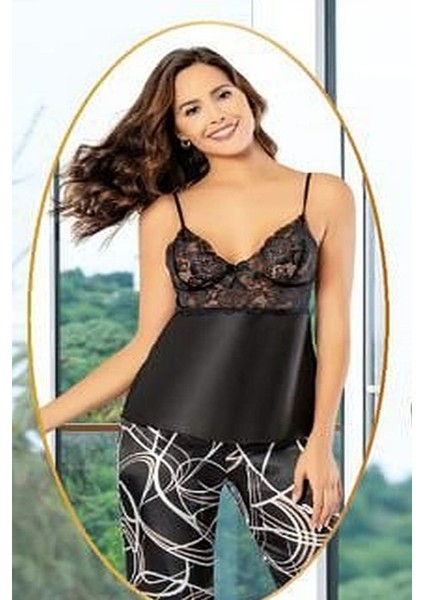 2151 Kadın Sıyah Saten Empirme Sabahlıklı Pijama Takım fiyatları