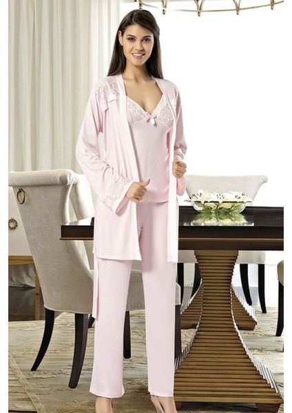 2030 Kadın Pudra Sabahlıklı Pijama Takım