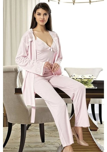 2030 Kadın Pudra Sabahlıklı Pijama Takım modelleri