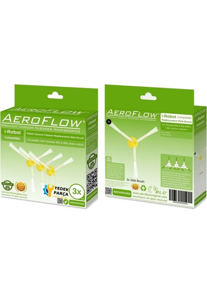 Aeroflow Irobot Uyumlu Roombaa 600 Serisi Süpürge Yan Fırça 3'lü Paket fiyatları