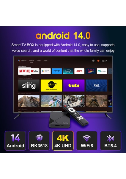 RK3518 4K Android 14.0 Tv Box 2GB+16GB Medya Oynatıcı Air Mouse Wifi6 Bt 5.4 Ethernet Sesli Komut indirimleri
