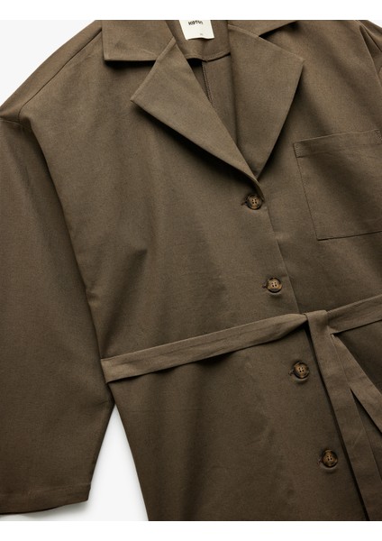 Yeni Sezon Uzun Kollu Düğmeli Kemerli Cep Detaylı Keten Oversize Ceket modelleri