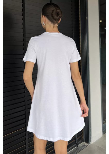 Kadın Bisiklet Yaka Arma Detaylı T-Shirt Elbise P-00003410 modelleri