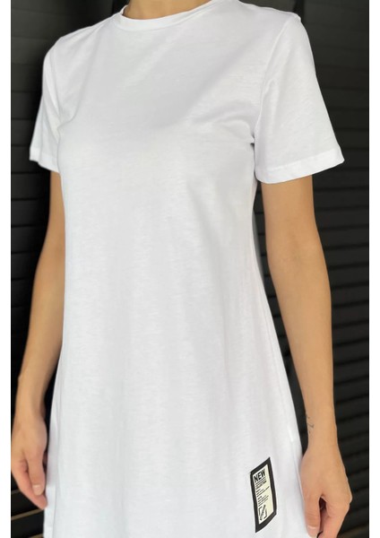 Kadın Bisiklet Yaka Arma Detaylı T-Shirt Elbise P-00003410 fırsatları