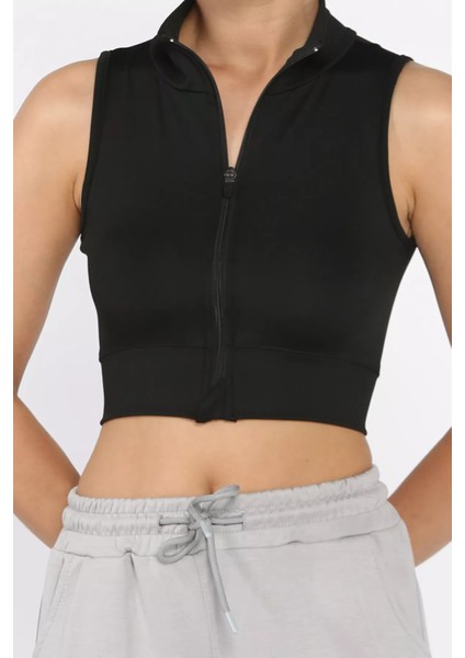 Kadın Ön Fermuarlı Likralı Crop Top Bluz P-00017761 fırsatları