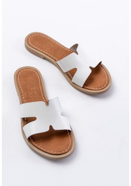 169-6100 Beyaz Ortopedik Hakiki Deri Kadın Terlik fiyatları