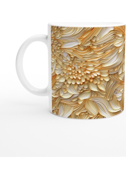 Altın Vurgulu Lüks Çiçekli Kupa Bardak