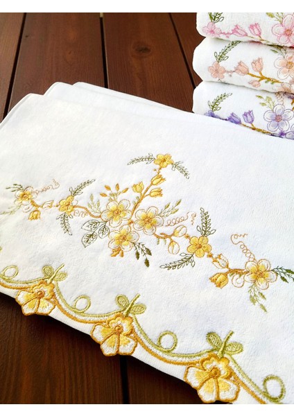 50X90 cm Nakışlı Kadife 6lı El Havlusu | Yüz Havlusu Seti fiyatları