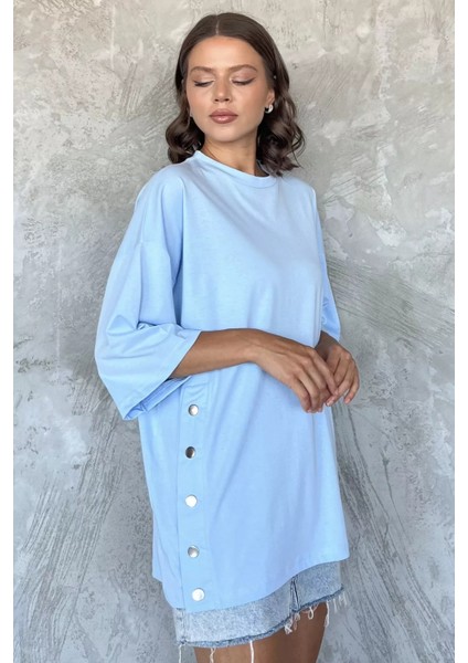 Yan Çıtçıtlı Oversize Tişört ( S-M-L-Xl Uyumludur) P-00010234 fiyatları