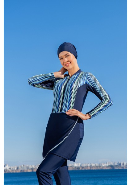 25212-1 3'lü Takım Yüzücü Model Lycra Kumaş Tesettür Mayo