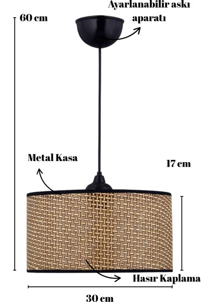 Rakkas Hasır Kaplama Metal Kasalı Silindir Kahverengi Avize Salon Yatak Odası Rattan Sarkıt fırsatları