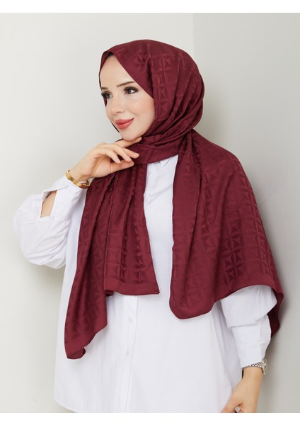 Bordo Jakarlı Şal 75X185 cm