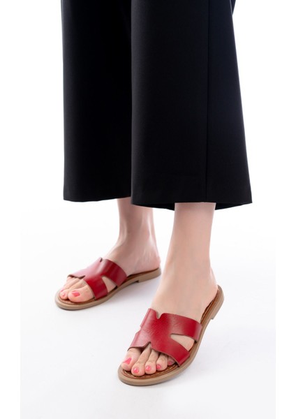 169-6100 Kırmızı Ortopedik Hakiki Deri Kadın Terlik fiyatları