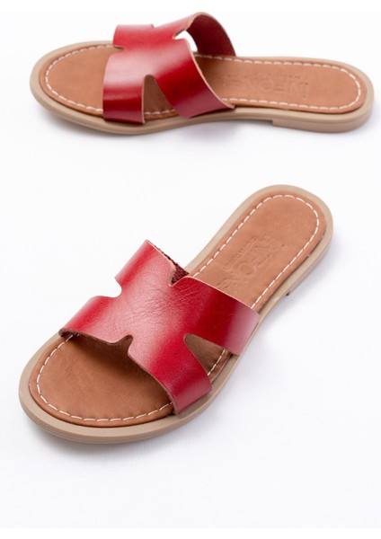 169-6100 Kırmızı Ortopedik Hakiki Deri Kadın Terlik modelleri