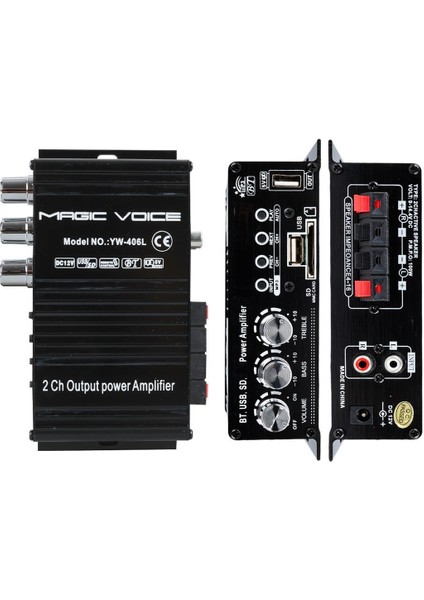 YW-406L 12 Volt 100 Watt Motosiklet Bluetooth Amfi Usb/sd 2 Kanal Pazarcı - Anfi (154X80X42MM) modelleri