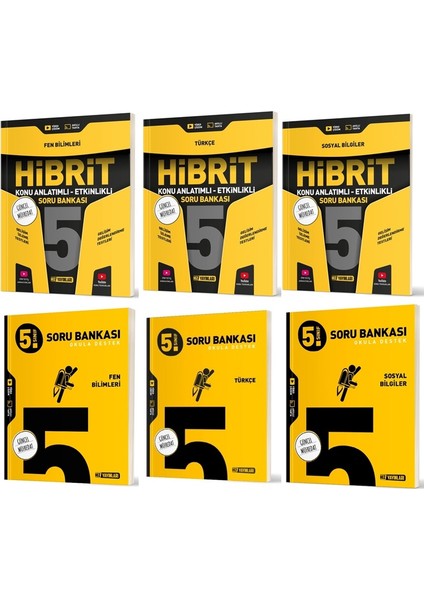 2025 5. Sınıf Fen Bilimleri + Türkçe + Sosyal Soru + Hibrit - Konu Seti 6 Kitap