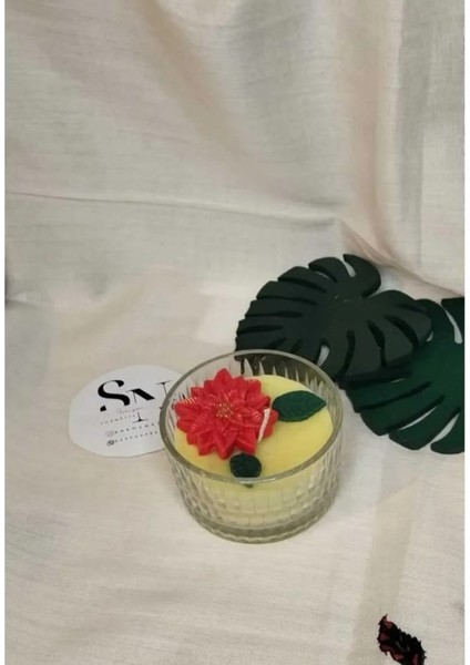 Tropikal Meyve Kokulu Cam Kasede Yılbaşı Çiçeği Mum 8cm x 4cm fiyatları