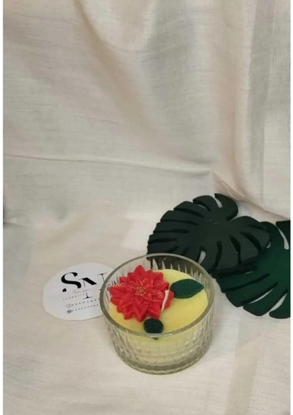 Tropikal Meyve Kokulu Cam Kasede Yılbaşı Çiçeği Mum 8cm x 4cm modelleri
