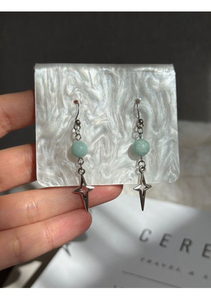 Amazonit Doğal Taş Yıldız Charmlı Çelik Küpe fiyatları