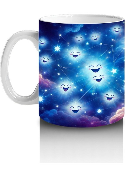 Çocuklara Sütü Sevdiren Gülümseyen Yıldızlar ve Galaksi Desenli Kupa Bardak