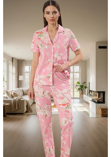 2'li Homewear Pamuklu Örme Pijama Takımı Çiçekli Desen Regular Kalıp Şık Görünüm