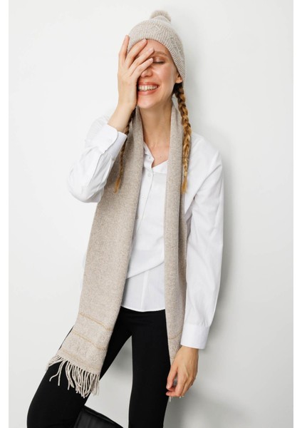 Kadın Simli Jakarlı Ponponlu Yün Şapka V.bej indirimleri