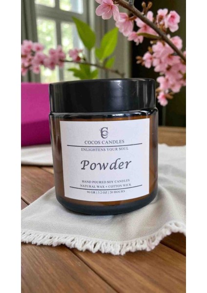 Pudra Kokulu Doğal Soya Mum – Meditasyon ve Aromaterapi – Amber Cam – 90 gr – Cocos Candles