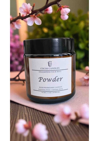 Pudra Kokulu Doğal Soya Mum – Meditasyon ve Aromaterapi – Amber Cam – 90 gr – Cocos Candles fiyatları