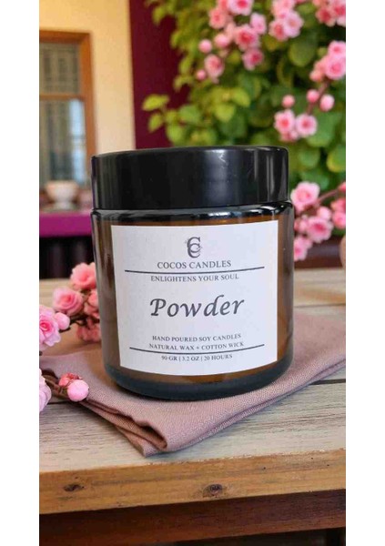 Pudra Kokulu Doğal Soya Mum – Meditasyon ve Aromaterapi – Amber Cam – 90 gr – Cocos Candles indirimleri