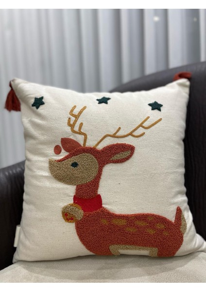 Çocuk Odası Serisi Punch Işlemeli Geyik Model Kırlent Kılıfı