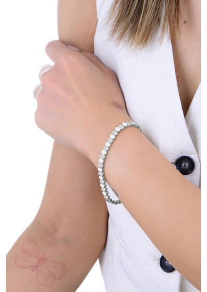 Gümüş Rodyumlu Zirkon Taşlı Elips Modeli Sıralı Bileklik SGTL12893RODAJ