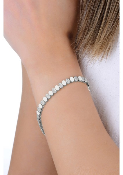 Gümüş Rodyumlu Zirkon Taşlı Elips Modeli Sıralı Bileklik SGTL12893RODAJ fiyatları