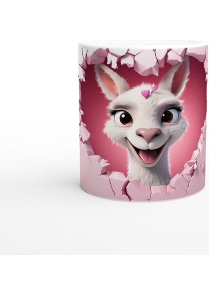 Kalpli Taçlı Neşeli Lama Temalı Baskılı Kupa Bardak