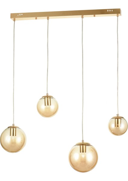 Pigaro 4 lü Yemek Masası Üstü Bal Renk Camlı Modern Sarkıt Avize - (Gold Kaplama)