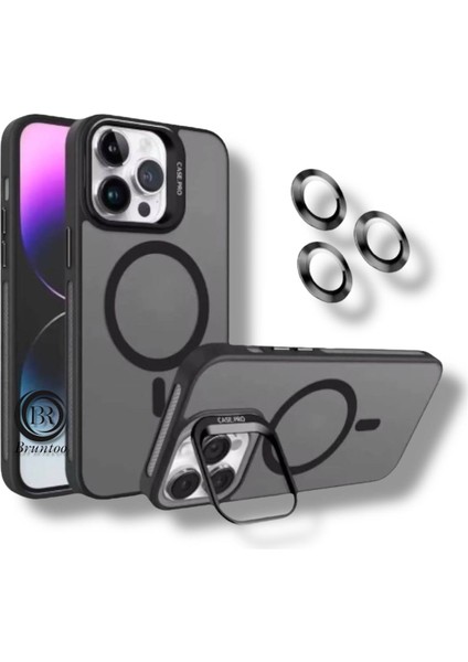 Apple Iphone 15 Pro Uyumlu Mat Serisi Standlı Kapak Magsafe Kılıf +Lens Koruma . modelleri