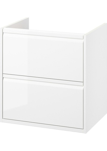 Lavabo Dolabı, Parlak Cila Beyaz, 60X48X63 Cm, 2 Çekmeceli