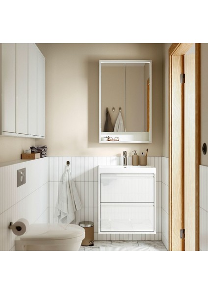 Lavabo Dolabı, Parlak Cila Beyaz, 60X48X63 Cm, 2 Çekmeceli fiyatları