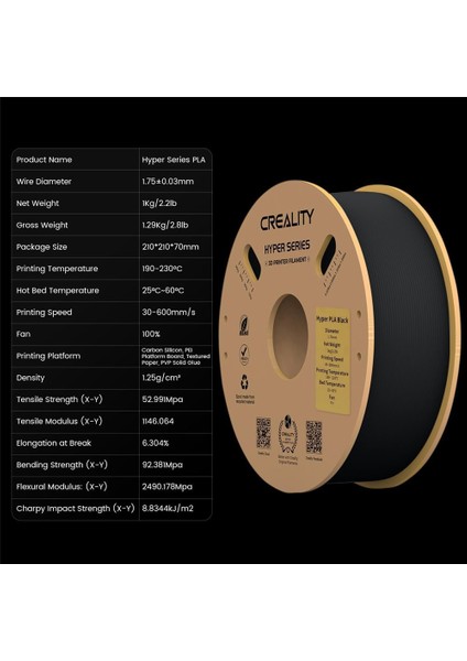 Hyper Pla Siyah Filament 1.75MM 1kg - fiyatları