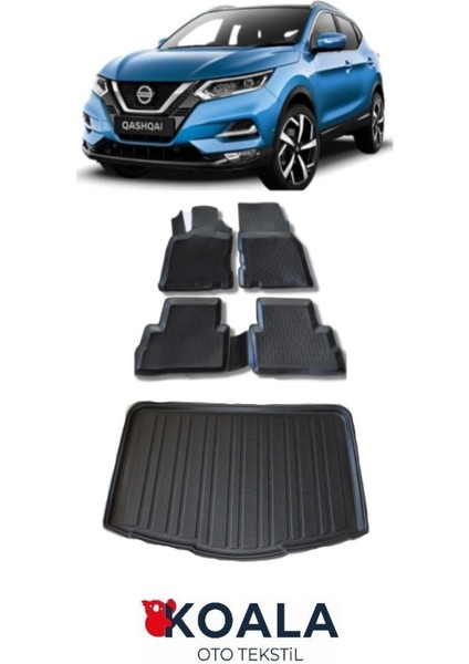 Nissan Qashqai Visia 3D Havuzlu Paspas 2014-2021 Bagaj Havuzu 3D Ikili Set