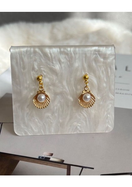 Inci Midye Gold Rodyum Kaplama Küpe