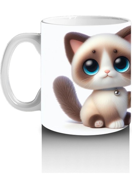 Çocuklara Sütü Sevdiren Sevimli Mavi Gözlü Kedi Kupa Bardak