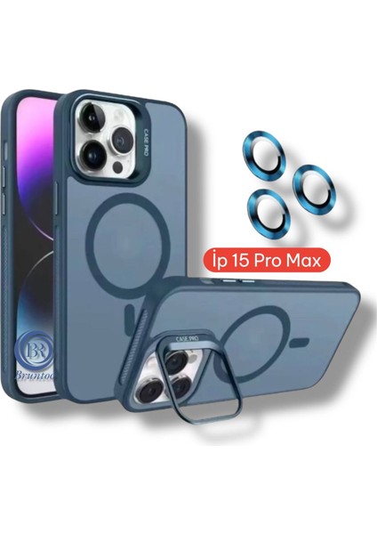 Apple Iphone 15 Pro Max Uyumlu Mat Serisi Standlı Kapak Magsafe Kılıf +Lens Koruma .