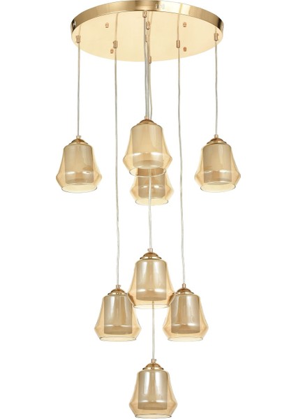 Venita 8 li Bal+Beyaz Çift Camlı Salon Oturma Odası Modern Sarkıt Avize - (Gold Kaplama)