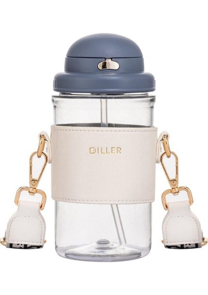 Lacivert 650ML Şık Deri Kaplamalı Pipetli Tritan Su Şişesi