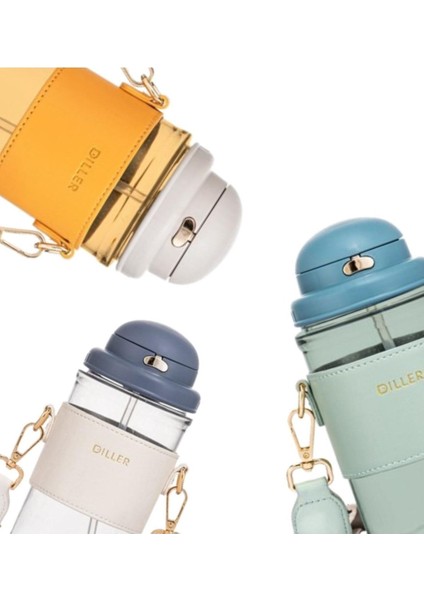 Lacivert 650ML Şık Deri Kaplamalı Pipetli Tritan Su Şişesi modelleri