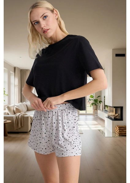 Kadın Rahat Pamuklu Pijama Takımı Yıldız Desenli Şortlu Yazlık Trend Tasarım Seçkin Malzeme fiyatları