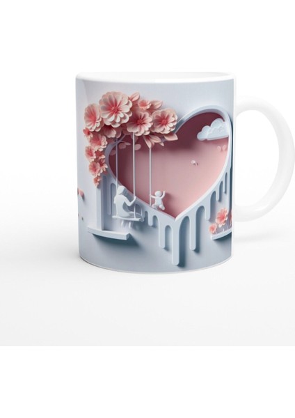 Pembe Kalp Fonlu Salıncakta Anne ve Çocuk Kupa Bardak modelleri