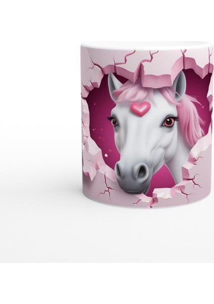 Kalpli Pembe Yeleli At Temalı Baskılı Kupa Bardak