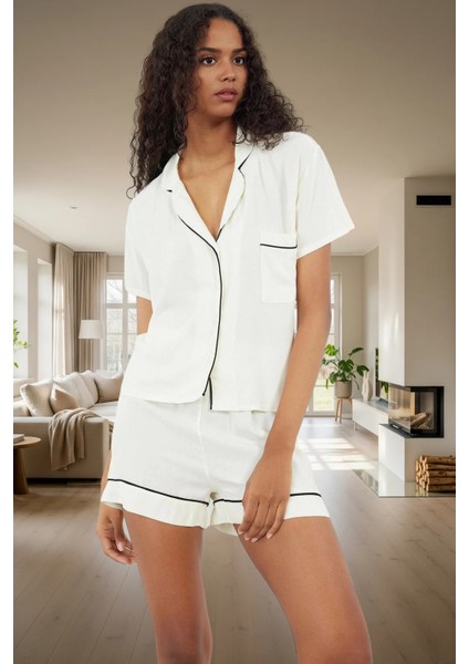 Shally Dokuma %100 Viskoz Biyeli Detaylı Rahat Ev Giyim Pijama Takımı Şık Görünüm fiyatları