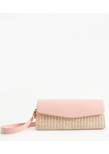 Volly Hasır Kadın El ve Omuz Çantası Pembe